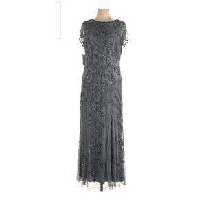 Pisarro Nights Short Sleeve Beaded Gray Evening Dress Size 2